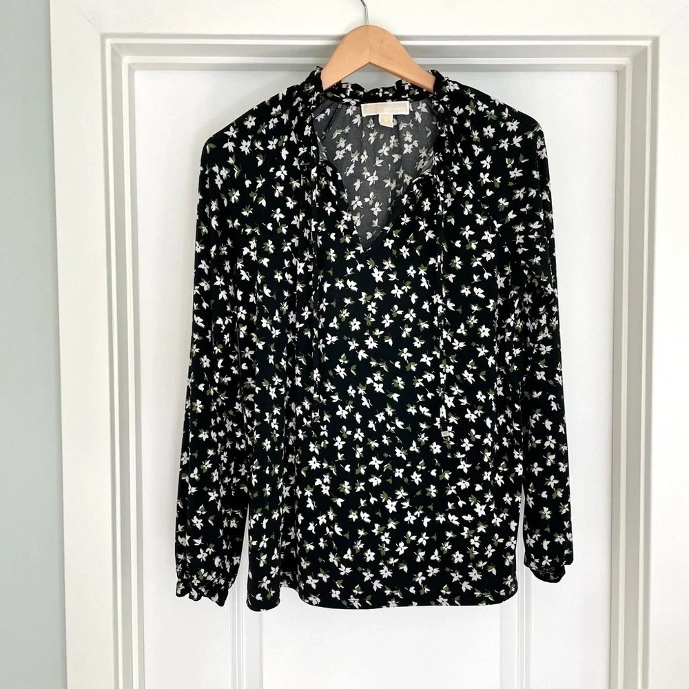 Michael Kors Dark Floral Long Sleeve Blouse S